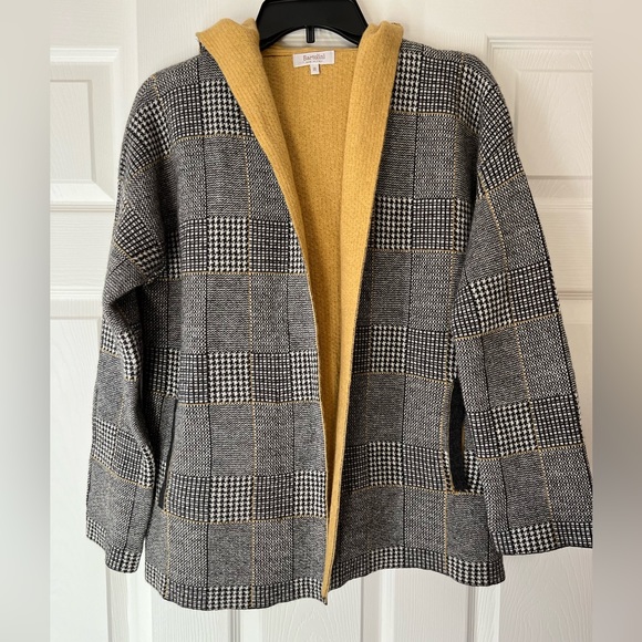 Bartolini Cashmere/Wool Blend Plaid Open Front Hooded Cardigan Sweater - Picture 6 of 14